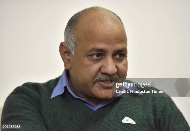 Delhi deputy chief minister Manish Sisodia interacts with reporters at his residence on January 23, 2018 in New Delhi, India.