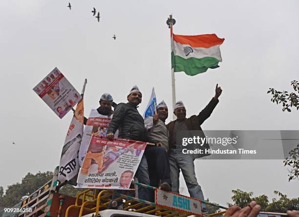 Activist participating protest march at Town Hall, Chandni Chowk with Support Traders other Market Association Markets across the city remain closed...