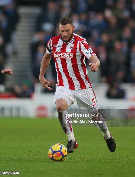 Erik Pieters of Stoke City during the Premier League match between Stoke City and Huddersfield Town at Bet365 Stadium on January 20, 2018 in Stoke on...