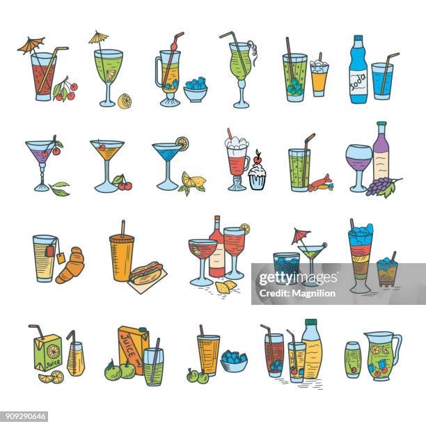 cocktails doodles - tequila drink stock illustrations