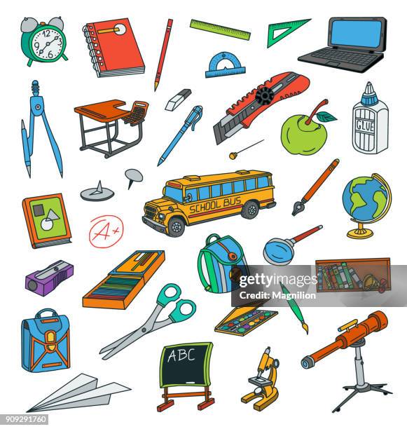 school doodles - apple laptop stock illustrations