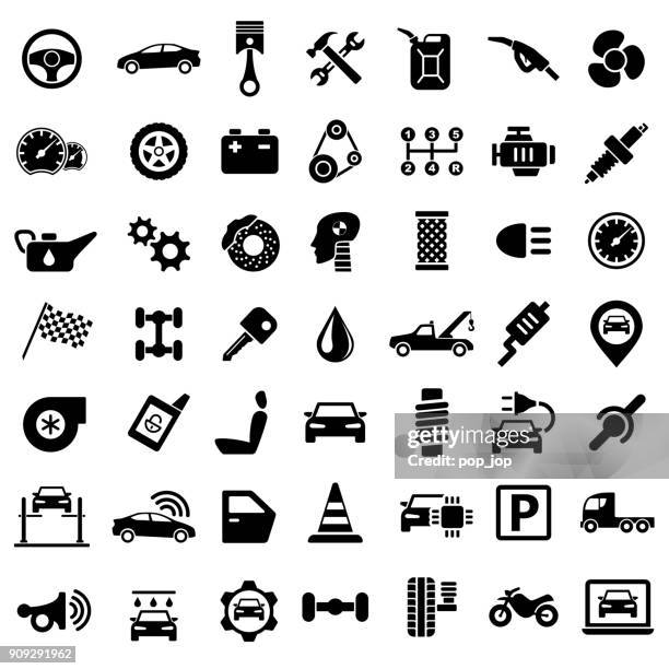 car service garage parts transport isolated icons on white background - mechanic stock illustrations