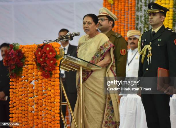 Newly appointed Madhya Pradesh Governor Anandiben Patel administers oath of office at Raj Bhawan on January 23, 2018 in Bhopal, India.