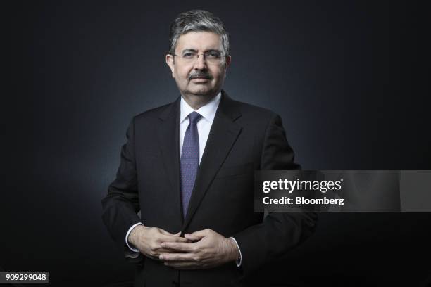 Uday Kotak, billionaire and chairman of Kotak Mahindra Bank Ltd., poses for a photograph following a Bloomberg Television interview on the opening...
