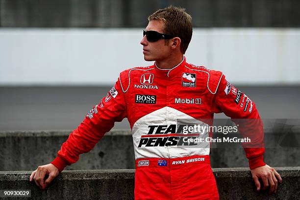 Ryan Briscoe, driver of the Team Penske Dallara Honda waits to qualify for the IndyCar Series Bridgestone Indy Japan 300 Mile on September 18, 2009...