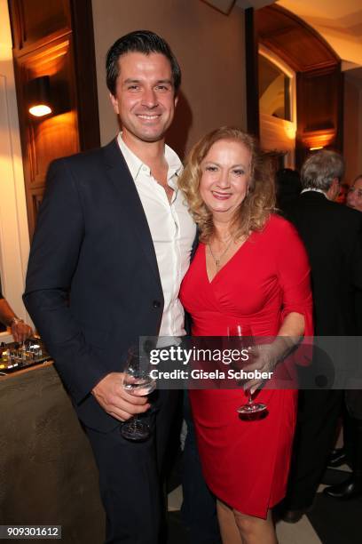 Jonas Grashey and Christiane Soyke during the christmas party of magazine 'Bunte' at Tambosi on December 12, 2017 in Munich, Germany.