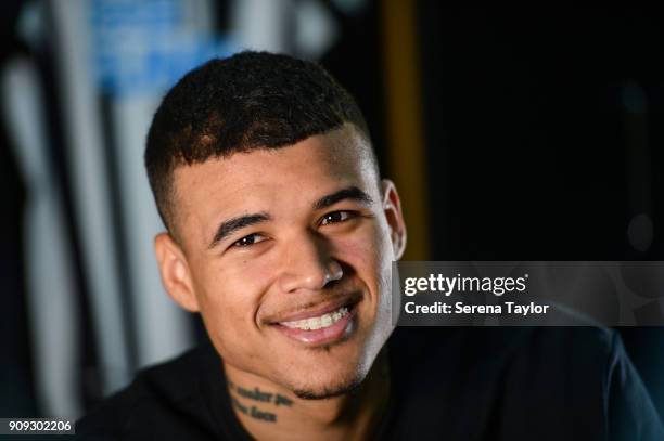 Kenedy during his first interview at the Newcastle United Training Centre on January 23 in Newcastle, England.