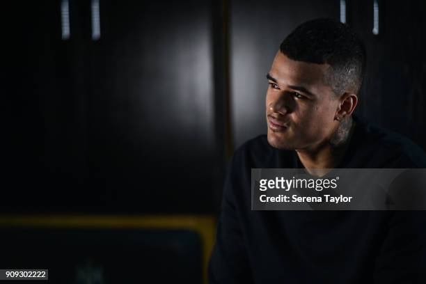 Kenedy during his first interview at the Newcastle United Training Centre on January 23 in Newcastle, England.