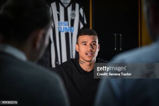 Kenedy during his first interview at the Newcastle United Training Centre on January 23 in Newcastle, England.
