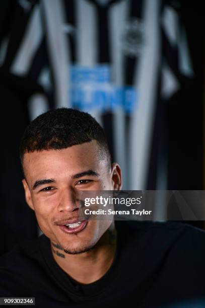 Kenedy during his first interview at the Newcastle United Training Centre on January 23 in Newcastle, England.