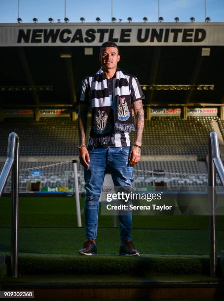 Kenedy poses for photographs pitch side at St.James' Park on January 23 in Newcastle, England.