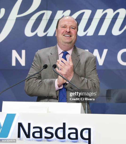 President and CEO of Viacom Inc. Robert M. Bakish attends the Paramount Network and the cast of 'Waco' ring the Nasdaq Opening Bell at NASDAQ...