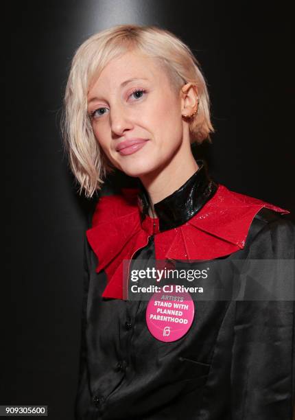 Andrea Riseborough attends the Paramount Network and the cast of 'Waco' ring the Nasdaq Opening Bell at NASDAQ MarketSite on January 23, 2018 in New...