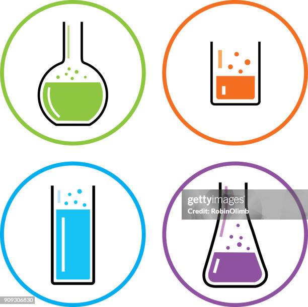 four chemistry beaker icons - conical flask stock illustrations