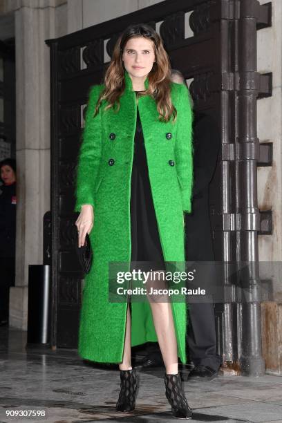 Lake Bell is seen arriving at Armani Prive Fashion show during Paris Fashion Week : Haute Couture Spring/Summer 2018 on January 23, 2018 in Paris,...