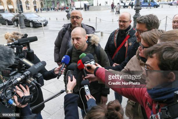 General Secretary of the General Confederation of Labour penitentiary union, Christopher Dorangeville addresses the media as he arrives for a meeting...
