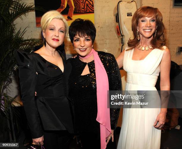 Cyndi Lauper, Liza Minnelli and Kathy Griffin backstage at Brooklyn Academy of Music on September 17, 2009 in New York, New York.