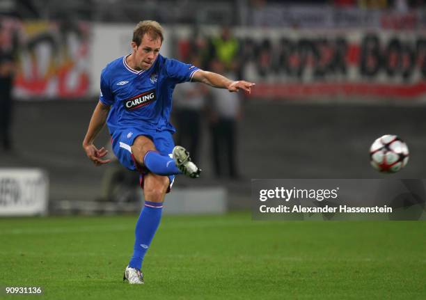 Steven Whittaker of Glasgow runs with the ball during the UEFA Champions League Group G match between VfB Stuttgart and Rangers FC on September 16,...