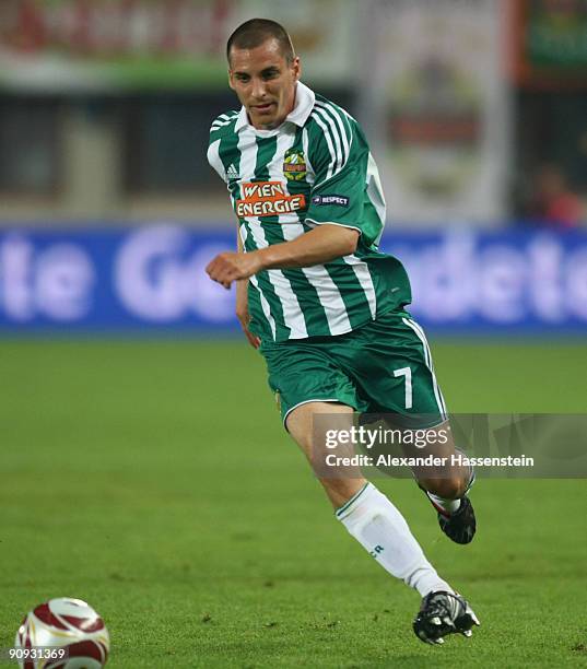 Stefan Kulovits of Vienna runs with the ball during the Europa League match between SK Rapid Wien and Hamburger SV at the Ernst-Happel-Stadion on...