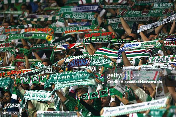 Supporters of Vienna seen during the Europa League match between SK Rapid Wien and Hamburger SV at the Ernst-Happel-Stadion on September 17, 2009 in...