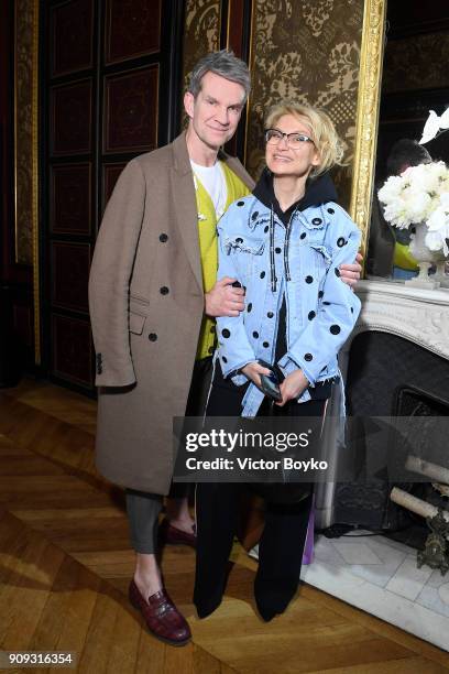 Alexander Werz and Evelina Khromtchenko attend the Ulyana Sergeenko Presentation as part of Paris Fashion Week - Haute Couture Spring Summer 2018...