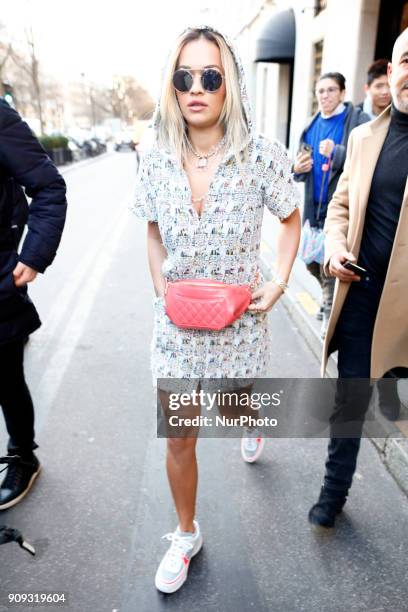 Rita Ora seen leaving her hotel in Paris, France, on January 23, 2018. She attends the Chanel Haute Couture Spring Summer 2018 show as part of Paris...