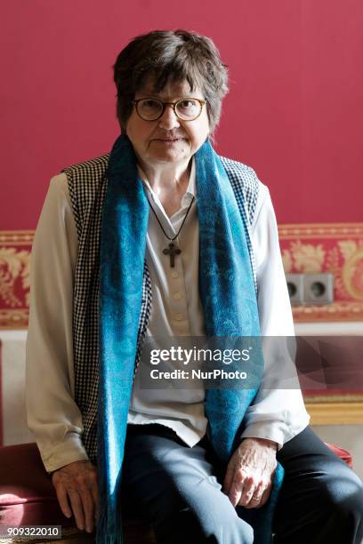 Sister Helen Prejean attends the press conference for the presentation of the Dead Man Walking opera at the Teatro Real in Madrid. Spain. December...