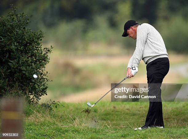 Jon Bevan of England and the Great Britain and Ireland Team at the 9th hole in the morning foursome matches at The Carrick on Loch Lomond on...