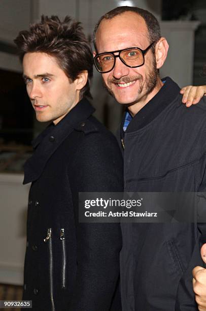 Jared Leto and Terry Richardson attend the Calvin Klein Collection after party at the Standard Grill at The Standard Hotel on September 17, 2009 in...