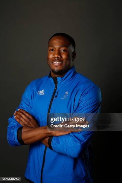 Toby Olubi poses at The Team GB Kitting Out Ahead Of Pyeongchang 2018 Winter Olympic Games on January 23, 2018 in Stockport, England.