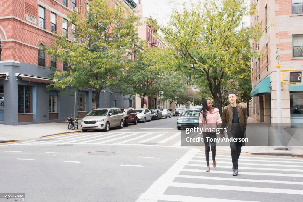 Young couple walking in the city