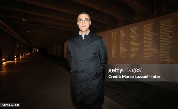 Giuseppe Bergomi visits The Holocaust Memorial at Stazione Centrale on January 23, 2018 in Milan, Italy.