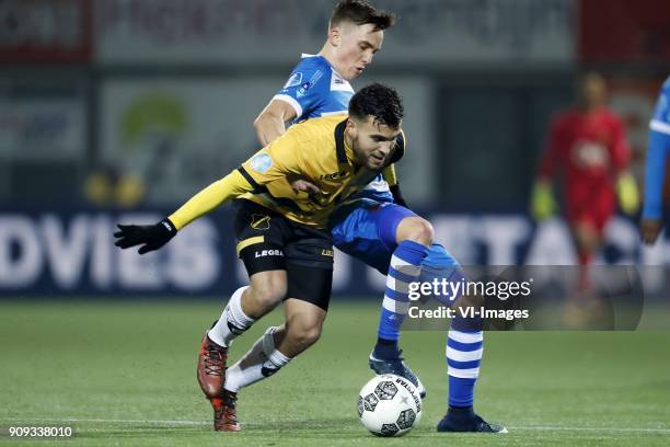 Mounir El Allouchi of NAC Breda, Ryan Thomas of PEC Zwolle during the Dutch Eredivisie match between PEC Zwolle and NAC Breda at the MAC3Park stadium...