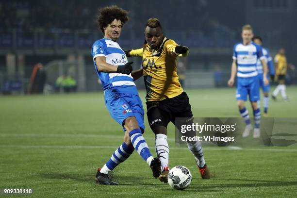 Phillipe Sandler of PEC Zwolle, Thierry Ambrose of NAC Breda during the Dutch Eredivisie match between PEC Zwolle and NAC Breda at the MAC3Park...