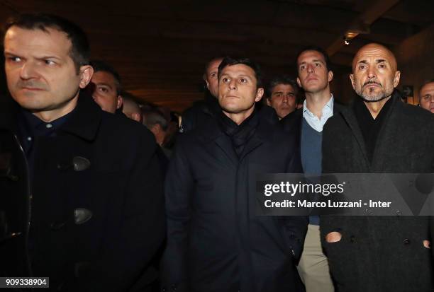 Alberto Bassani, Vice President of FC Internazionale Javier Zanetti and FC Internazionale coach Luciano Spalletti visit The Holocaust Memorial at...