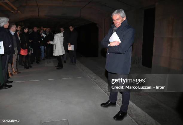 Giuseppe Baresi visits The Holocaust Memorial at Stazione Centrale on January 23, 2018 in Milan, Italy.