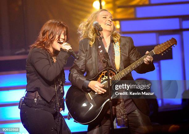 Kelly Clarkson and Melissa Etheridge on stage at Brooklyn Academy of Music on September 17, 2009 in New York, New York.