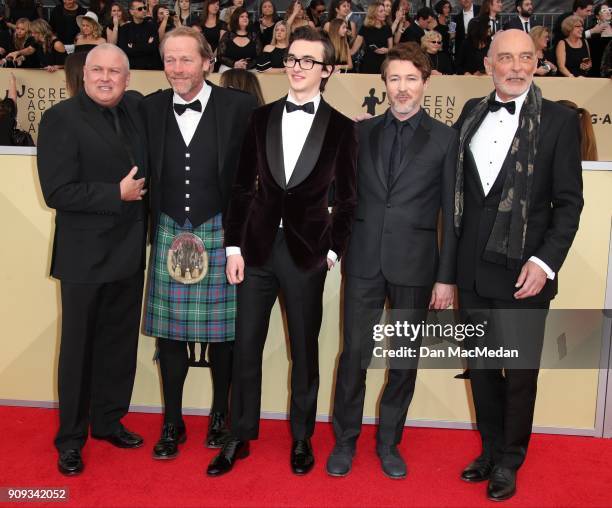 Actors Conleth Hill, Iain Glen, Isaac Hempstead Wright, Aidan Gillen, and James Faulkner arrive at the 24th Annual Screen Actors Guild Awards at The...