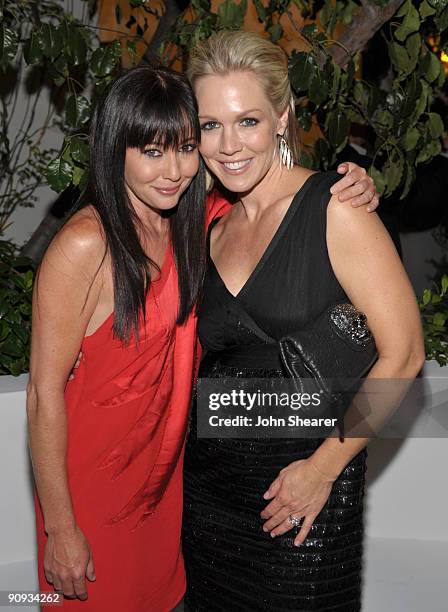 Actresses Shannen Doherty and Jennie Garth attend the Entertainment Weekly and Women in Film pre-Emmy Party presented by Maybelline Colorsensational...