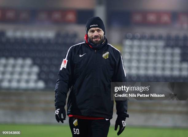 Andreas Alm, head coach of BK Hacken during the pre-season friendly match between BK Hacken and Utsiktens BK at Bravida Arena on January 23, 2018 in...