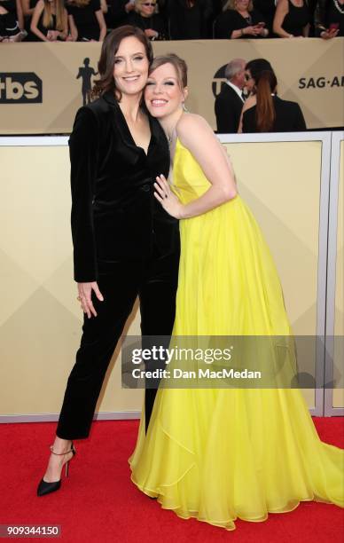 Julie Lake and Emma Myles arrive at the 24th Annual Screen Actors Guild Awards at The Shrine Auditorium on January 21, 2018 in Los Angeles,...