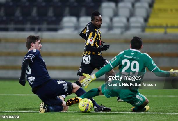 Nasiru Mohammed of BK Hacken attacks during the pre-season friendly match between BK Hacken and Utsiktens BK at Bravida Arena on January 23, 2018 in...