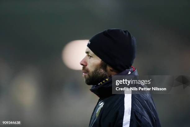 Andreas Alm, head coach of BK Hacken during the pre-season friendly match between BK Hacken and Utsiktens BK at Bravida Arena on January 23, 2018 in...