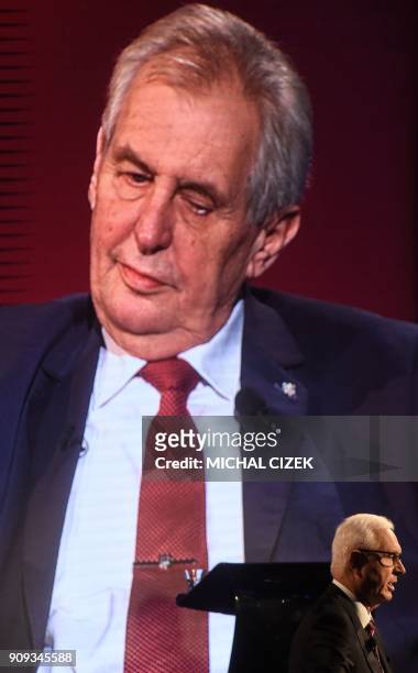 Former head of the Czech Academy of Sciences and candidate for the presidential election Jiri Drahos is seen during the presidential debate with...