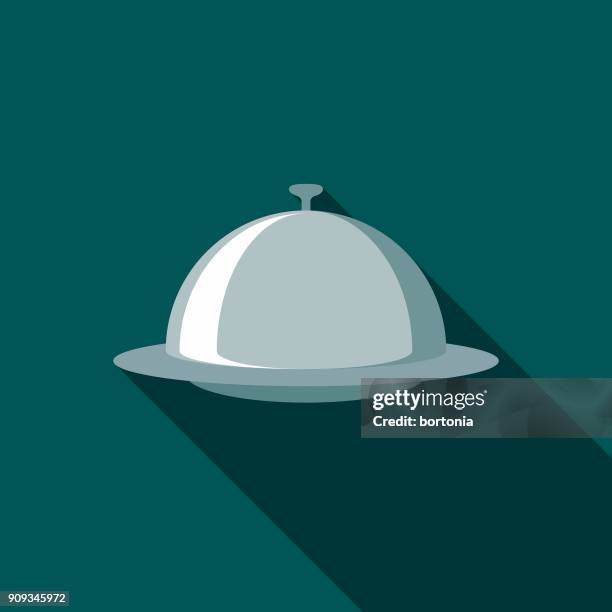 restaurant flat design cloche icon with side shadow - tray stock illustrations