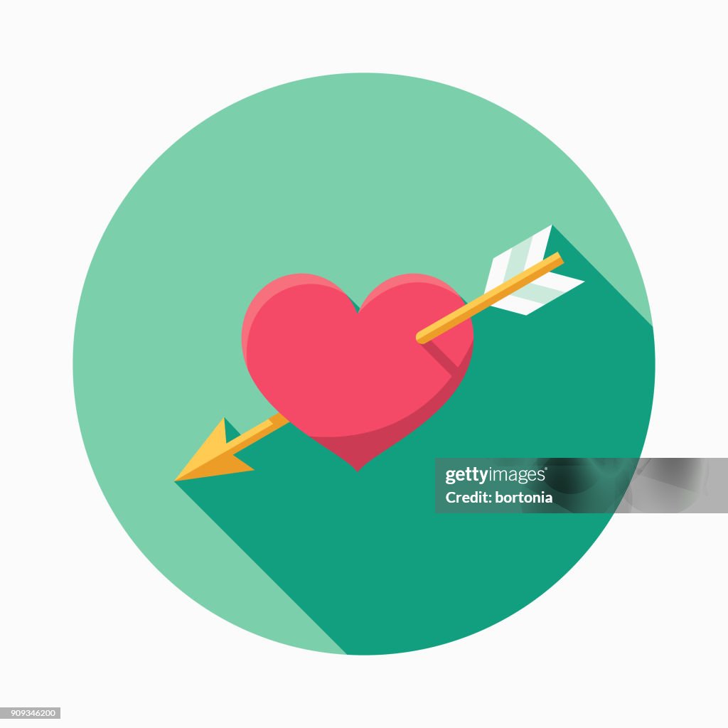 Wedding Flat Design Cupid's Arrow Icon with Side Shadow