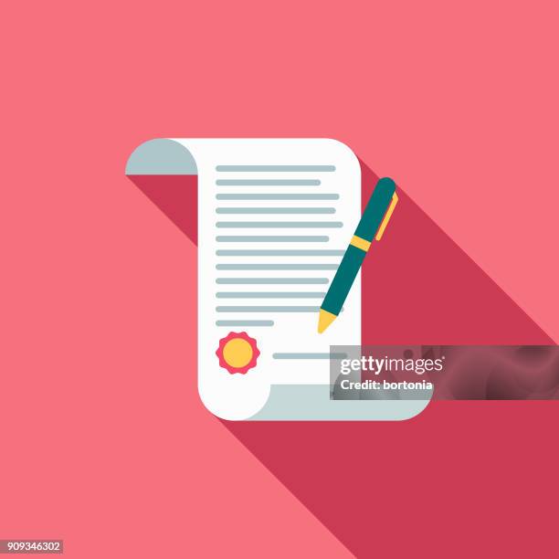 illustrations, cliparts, dessins animés et icônes de icône de contrat de mariage design plat avec côté ombre de mariage - document juridique