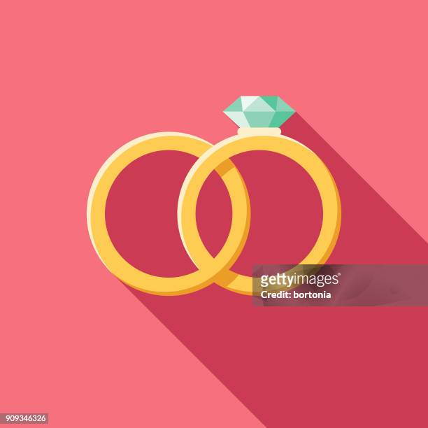 illustrazioni stock, clip art, cartoni animati e icone di tendenza di icona degli anelli di design piatti per matrimoni con ombra laterale - coniugi