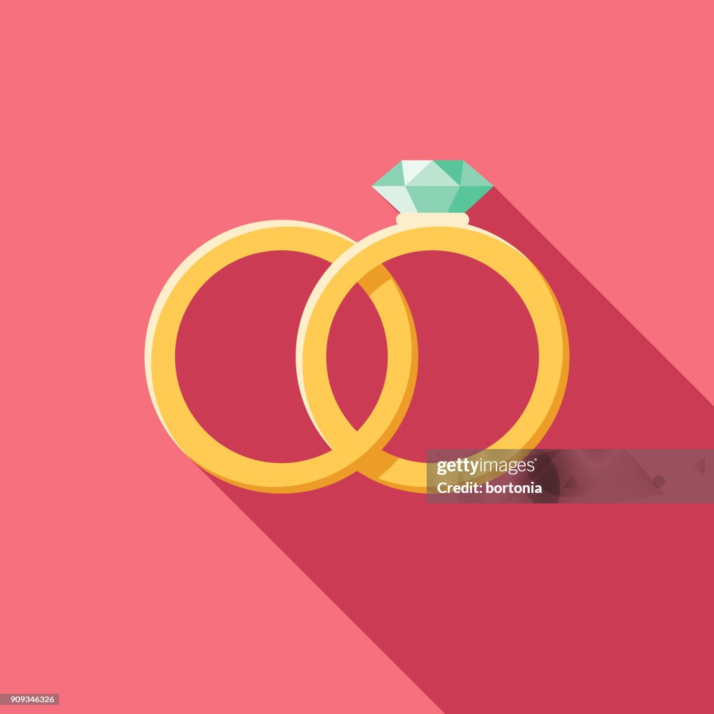 Wedding Flat Design Rings Icon with Side Shadow