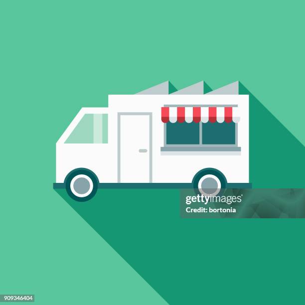 food truck restaurant flat design icon with side shadow - food truck stock illustrations